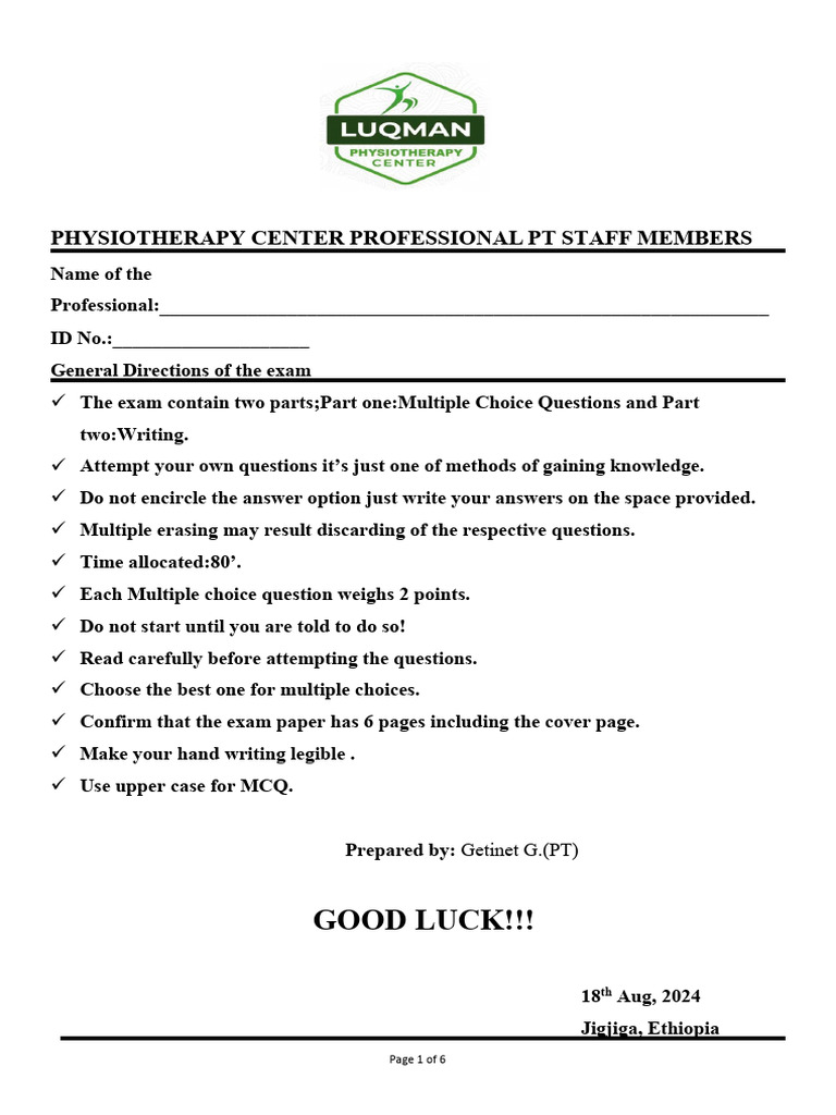 Physiotherapy Qual-Exam Guidelines | PDF | Physical Therapy | Medicine
