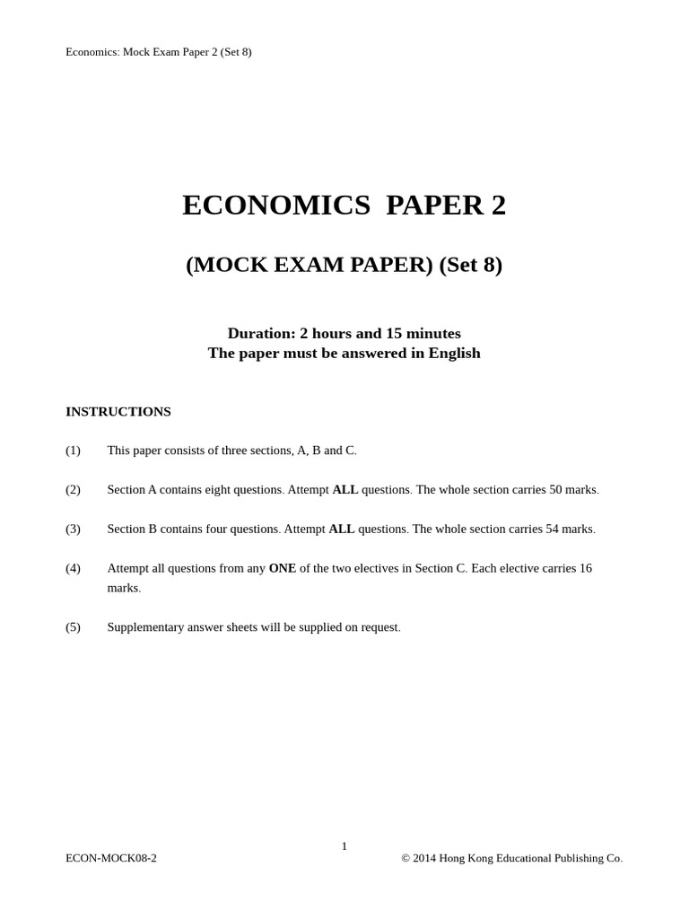 Economics Mock Exam Paper 2 Set 8 | PDF | Cost Of Living | Taxes