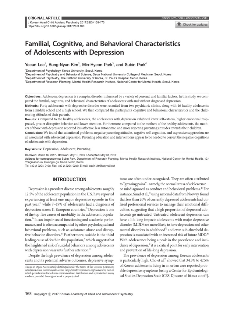 Familial, Cognitive, and Behavioral Characteristics of Adolescents With ...