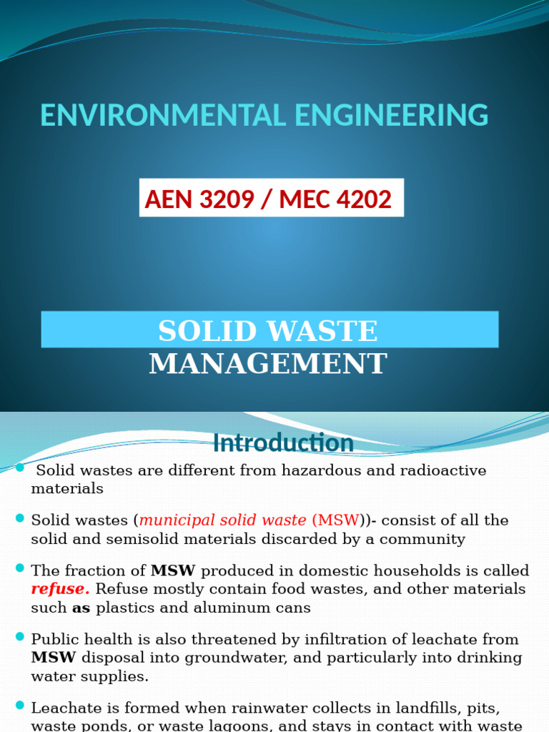 Solid Waste Management Overview | PDF | Waste | Landfill
