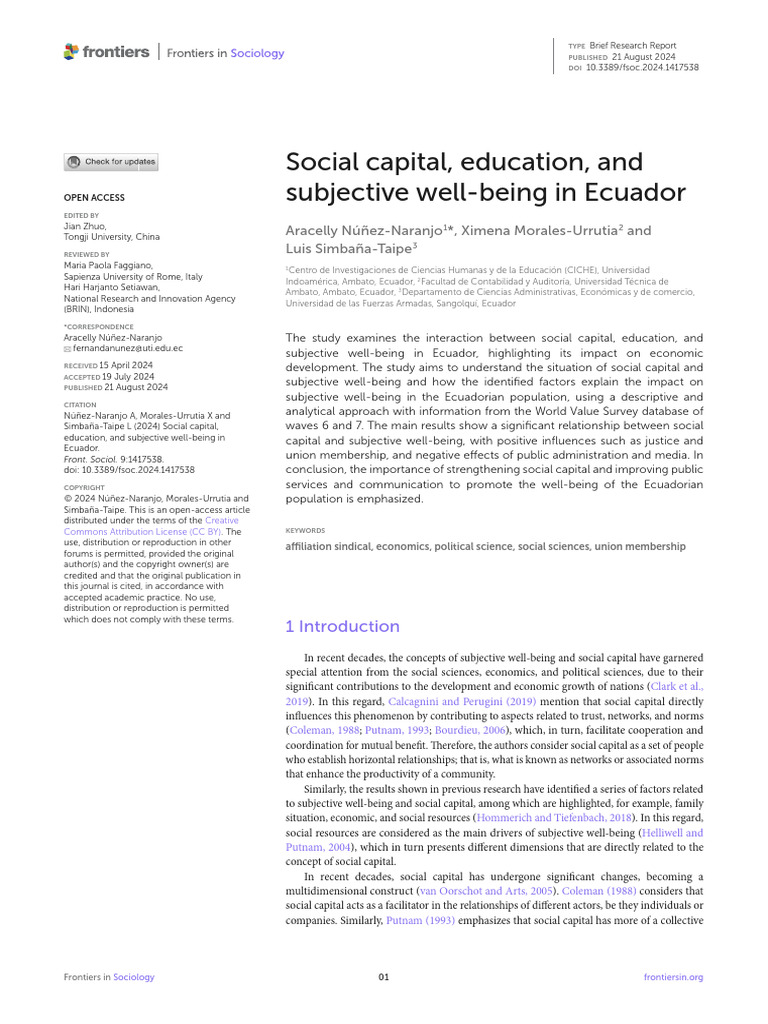 Social Cpital and Well Being in Ecuador | PDF | Social Capital | Well Being