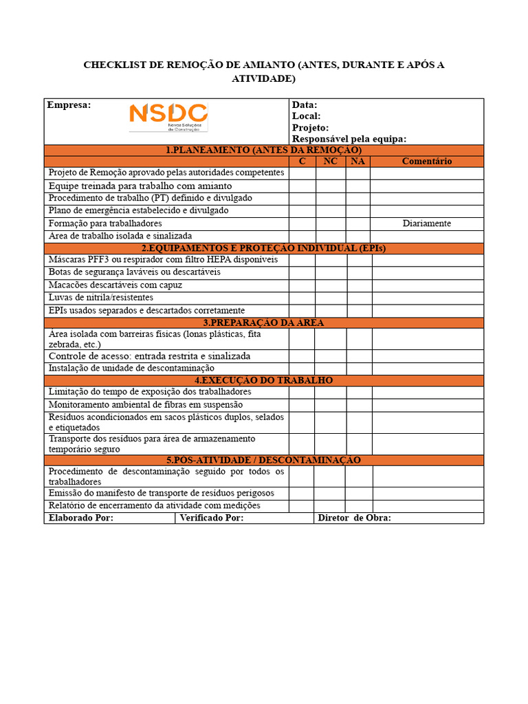 Checklist Remoção de Amianto: Guia Completo | PDF