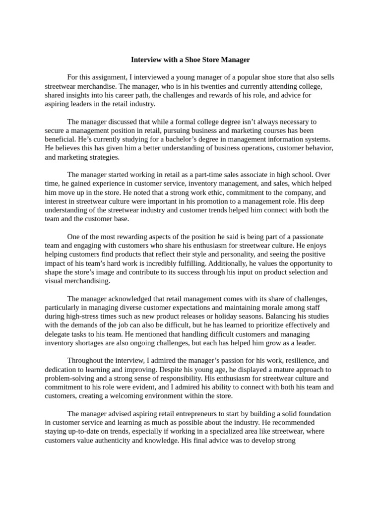 Interview With A Shoe Store Manager | PDF | Marketing | Business
