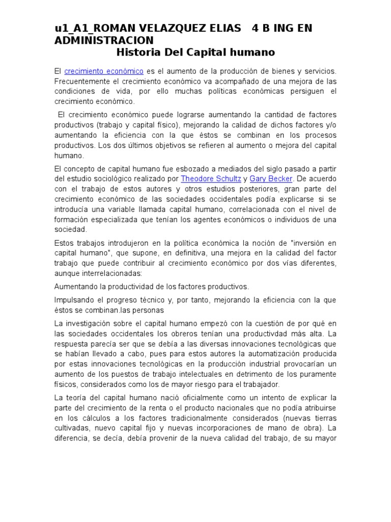 Historia Del Capital Humano | PDF | Capital humano | Ciencias económicas