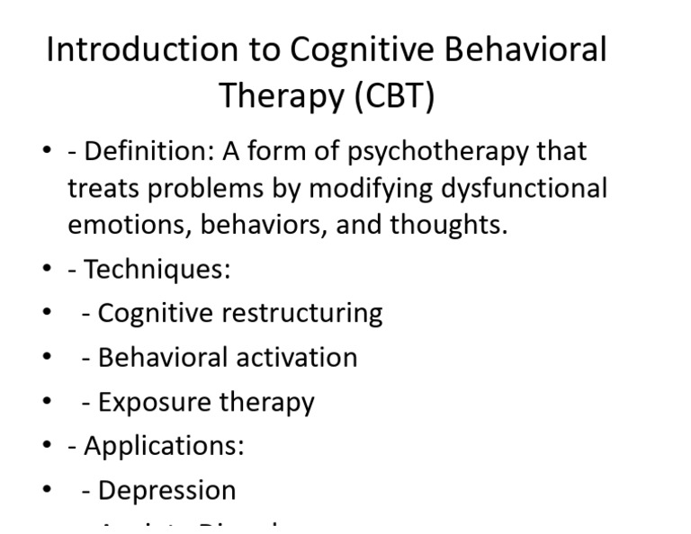 Introduction To Cognitive Behavioral Therapy Cbt Pdf