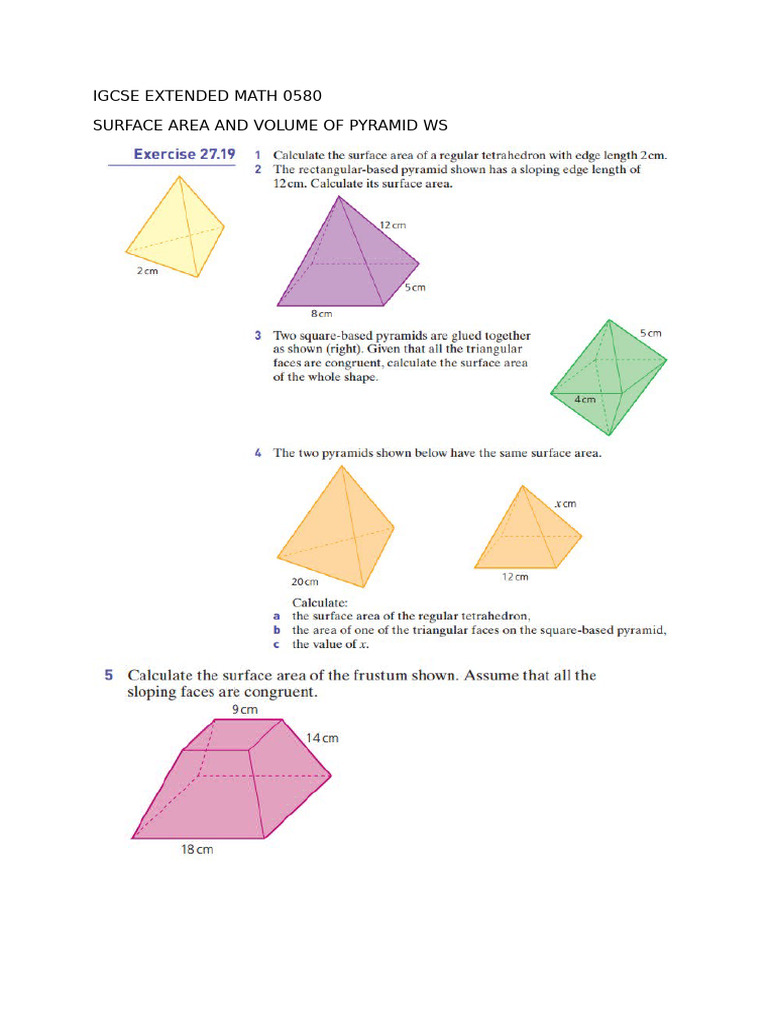 Surface Area and Volume of Pyramid WS | PDF