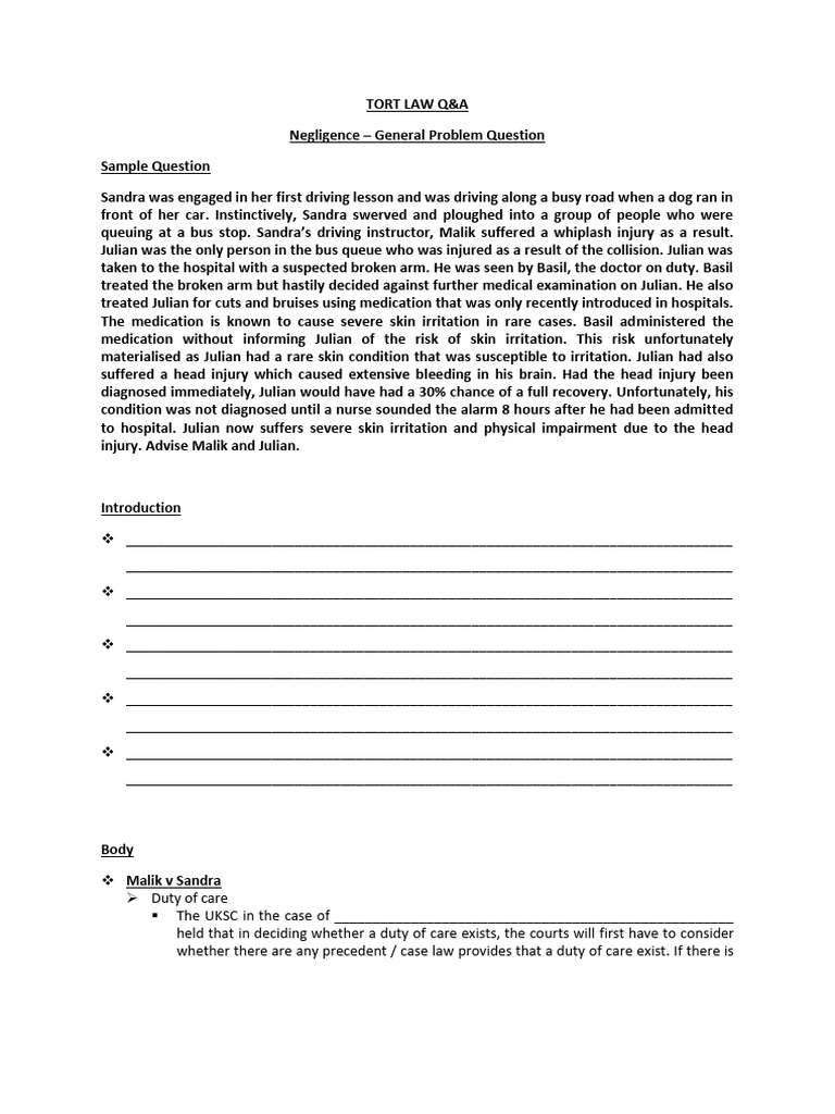 Ms Elaine Q A - Negligence Problem Question v3 | PDF | Negligence ...