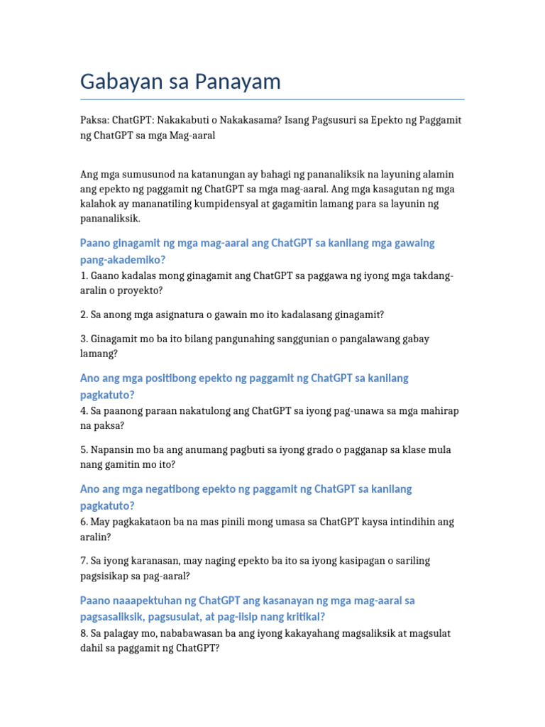 Gabayan Sa Panayaman ChatGPT | PDF