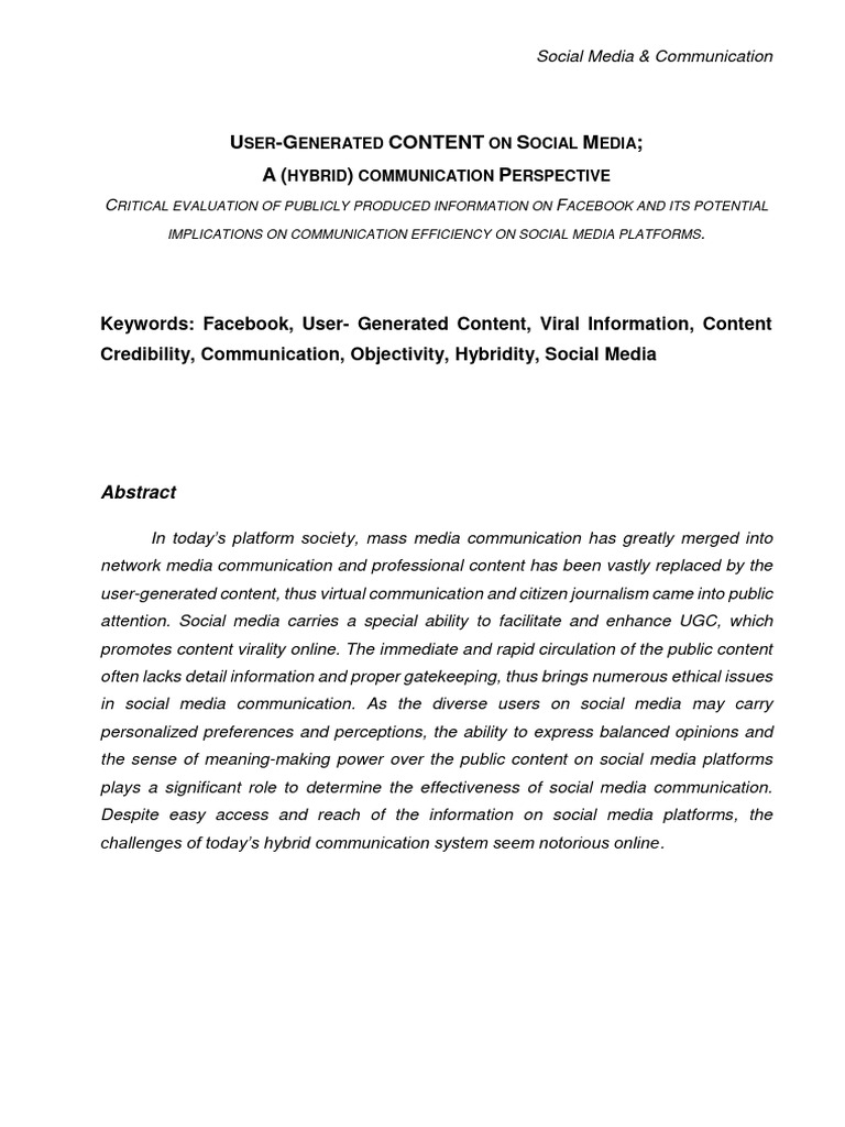User Generated Content On Facebook A Hyb | PDF | Social Media | Popular ...