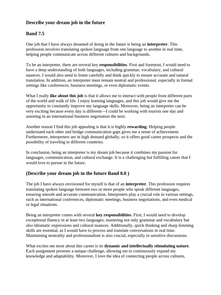 My Dream Job: Becoming an Interpreter | PDF | Language Interpretation ...