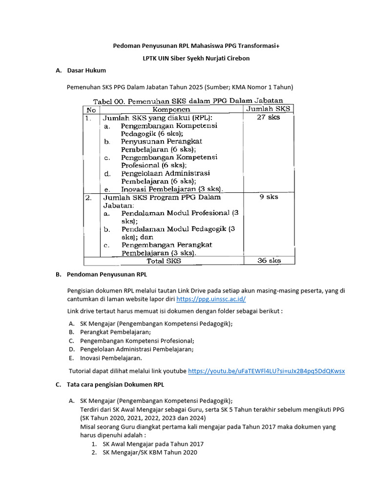 Penyusunan RPL Mahasiswa PPG Transformasi-UINSSC | PDF