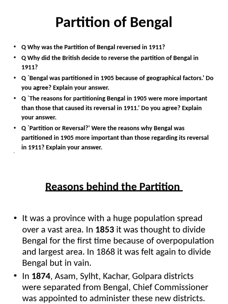 Causes and Reversal of Bengal Partition | PDF | Partition Of India ...