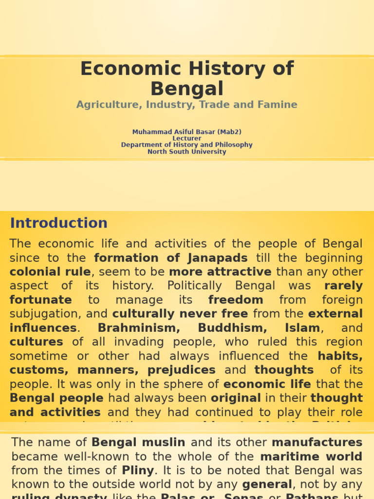 His 101 Lecture 14 Economic History of Bengal | PDF | Famine | Bengal