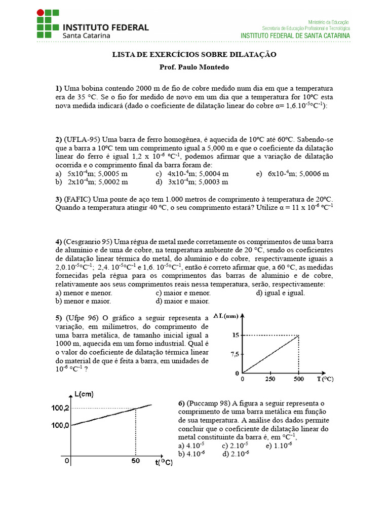 Exercícios sobre Dilatação Térmica | PDF | Metais | Expansão térmica