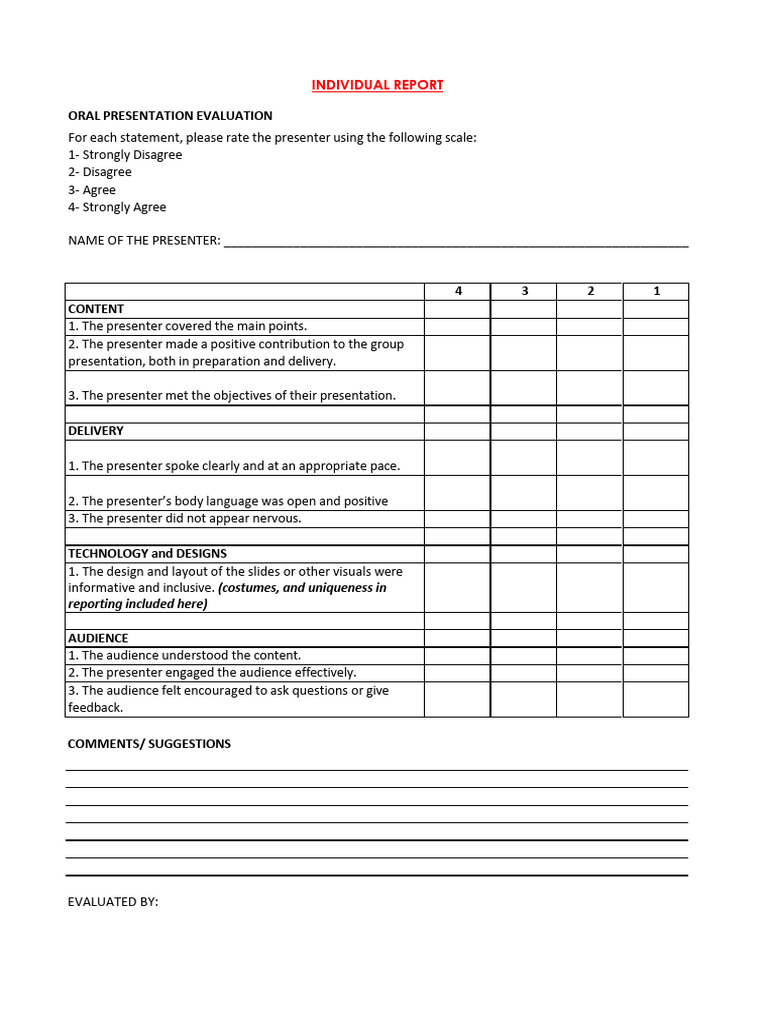 Oral Presentation Evaluation Template | PDF | Human Communication ...