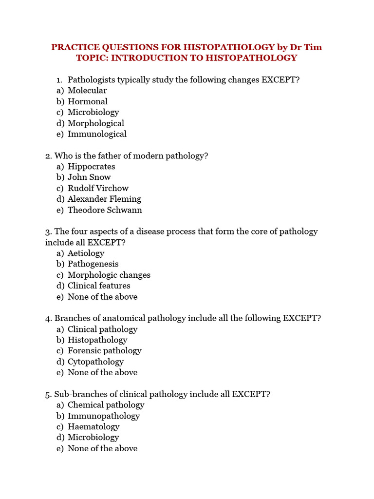 Practice Questions For Histopath - DR Tim | PDF