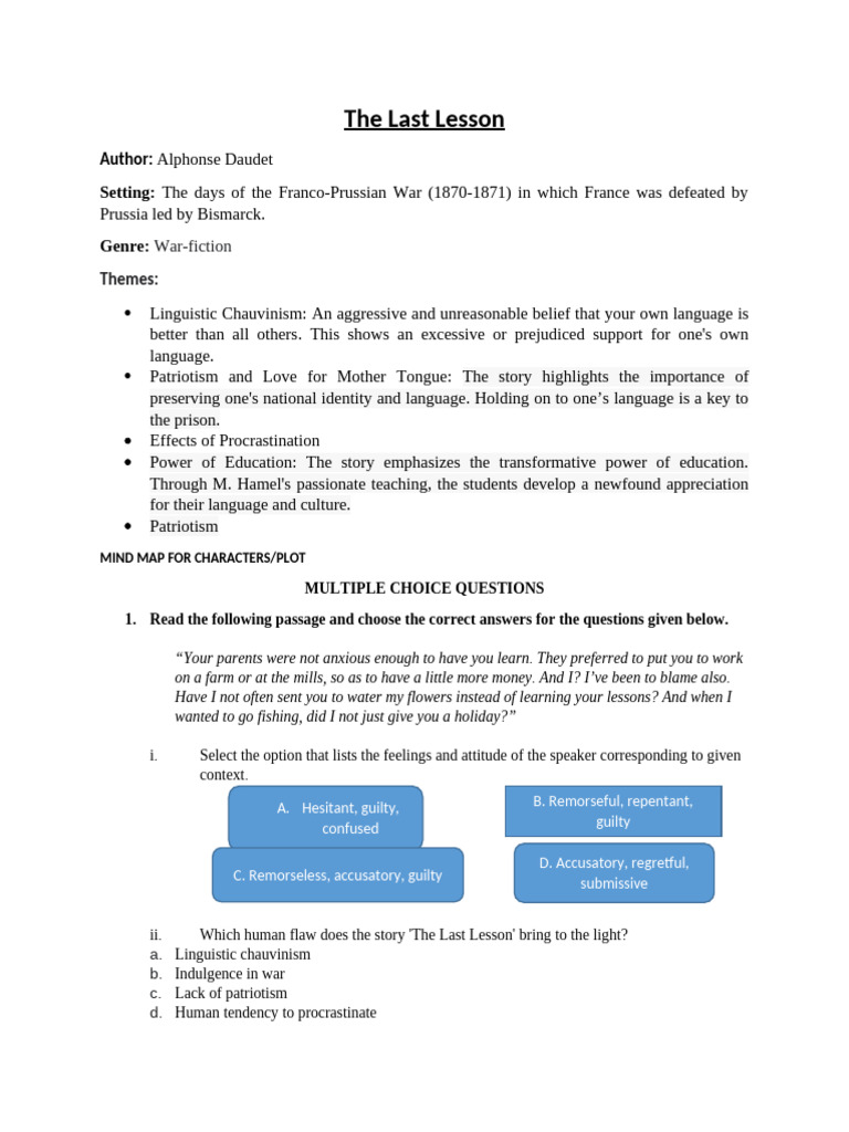 The Last Lesson Index Questions 2025 | PDF | Human Communication ...