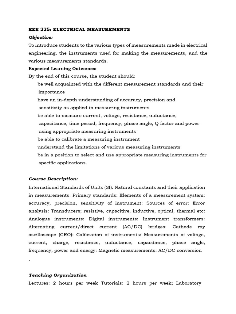 Electrical Measurements Course Overview | PDF | Voltage | Manufactured ...