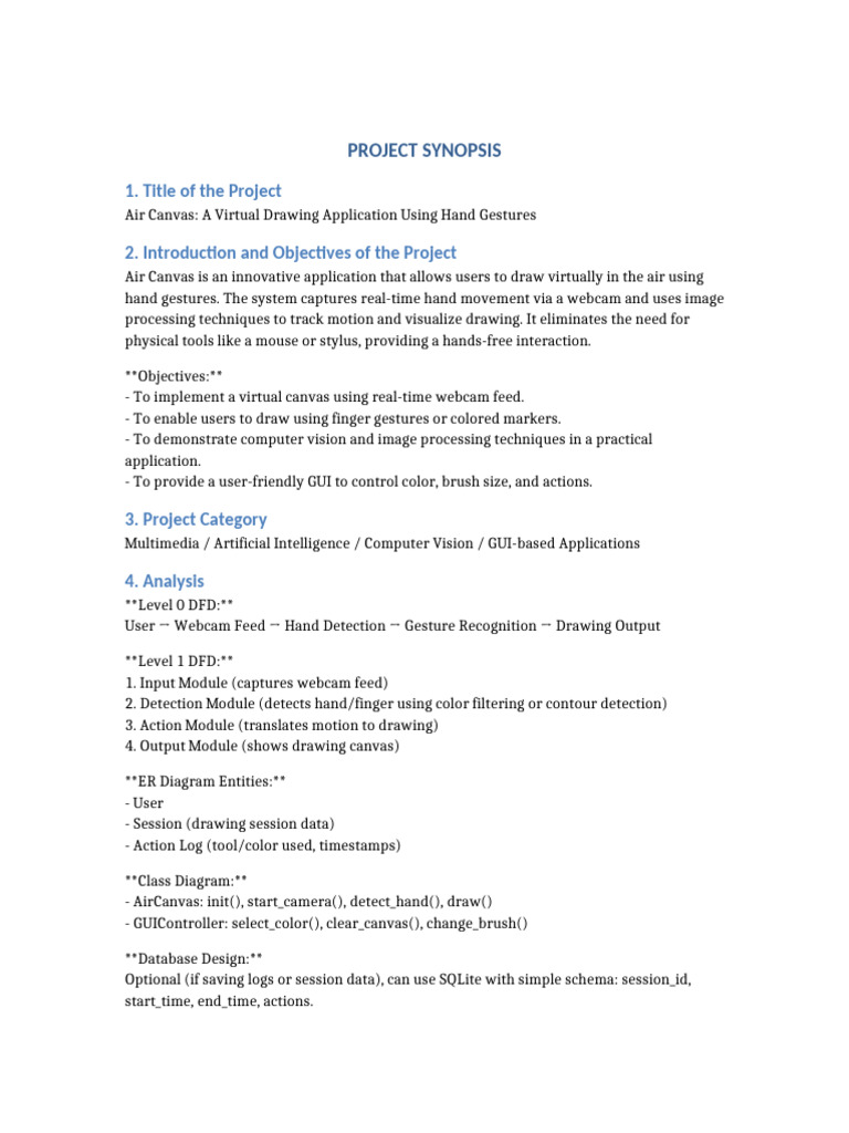 Air Canvas Project Synopsis IGNOU BCA | PDF | Computer Vision ...