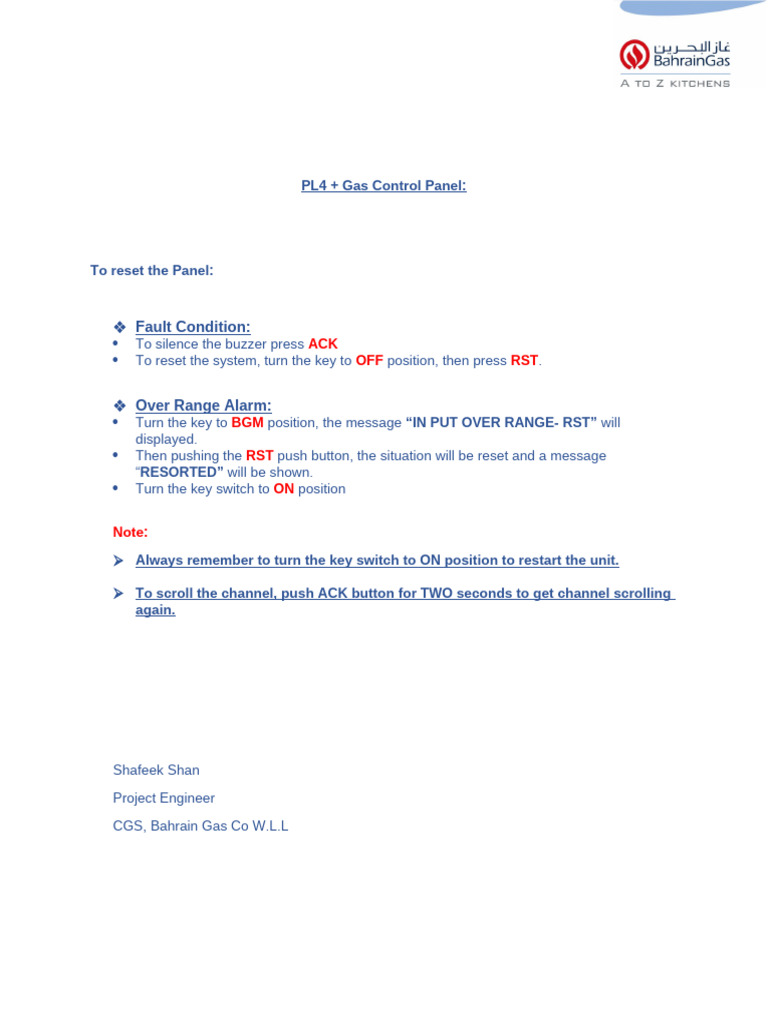 PL4 Gas Control Panel Reset Guide | PDF