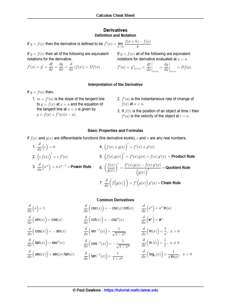 Essential Calculus Derivatives Guide | PDF | Derivative | Functions And ...