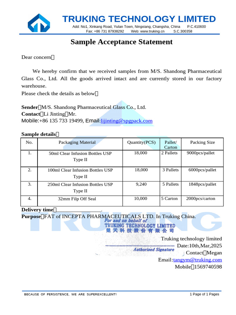 Sample Receive Statement Truking SPGL | PDF