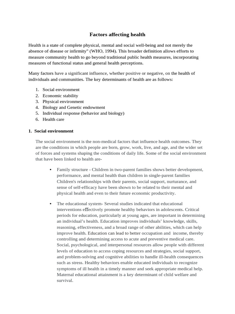 Factors affecting health | PDF | Genetics | Mental Health