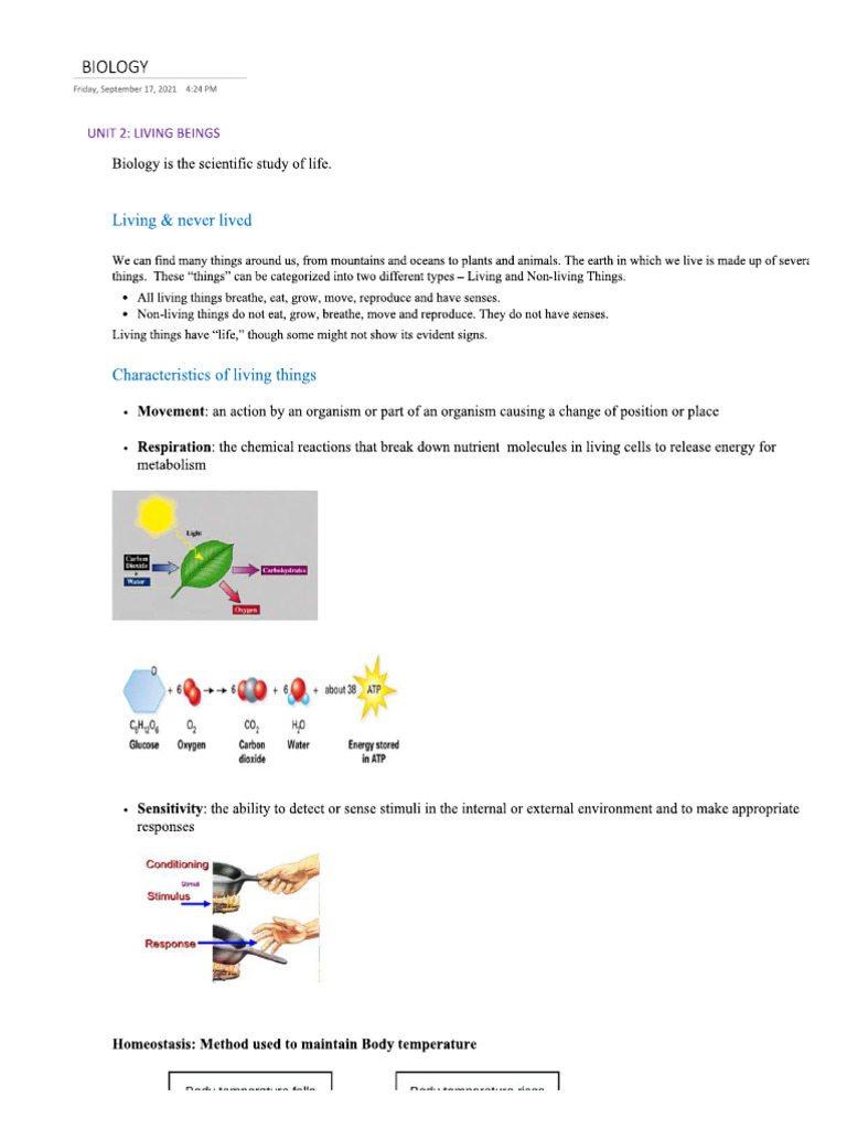 Unit 2 - Living Beings Notes | PDF