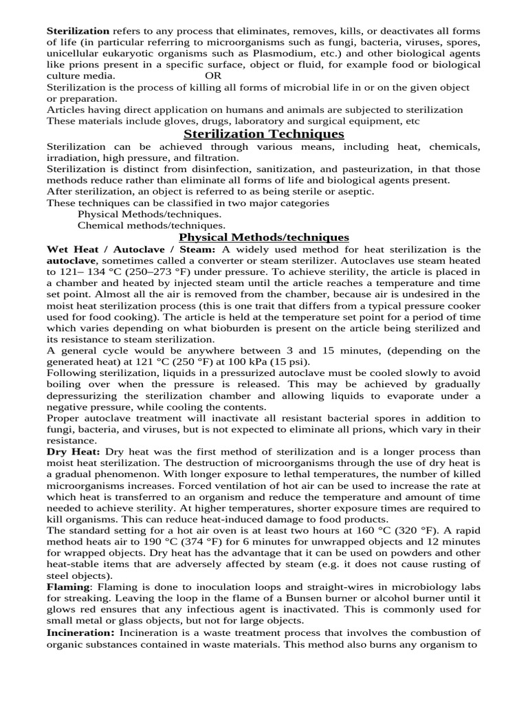 Overview of Sterilization Techniques | PDF | Sterilization ...