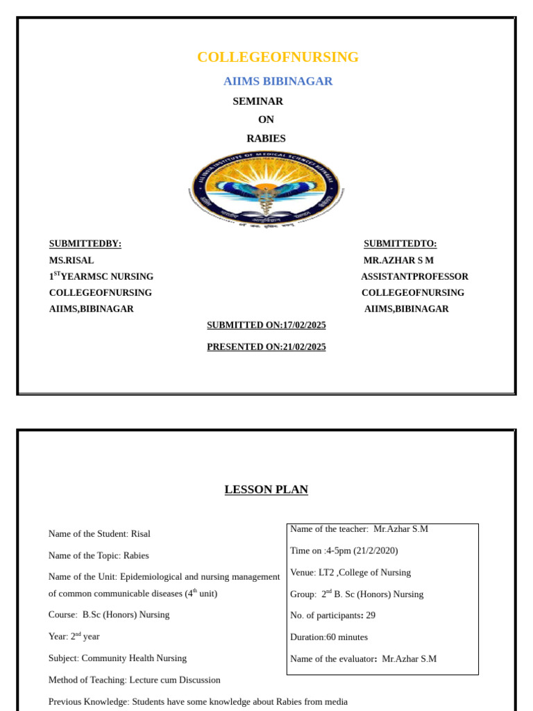 Lesson - Plan On RABIES | PDF | Rabies | Clinical Medicine