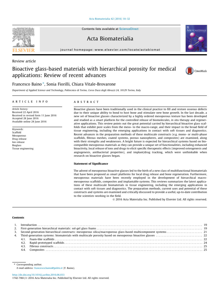 Advances in Hierarchical Bioactive Glasses | PDF | Tissue Engineering ...