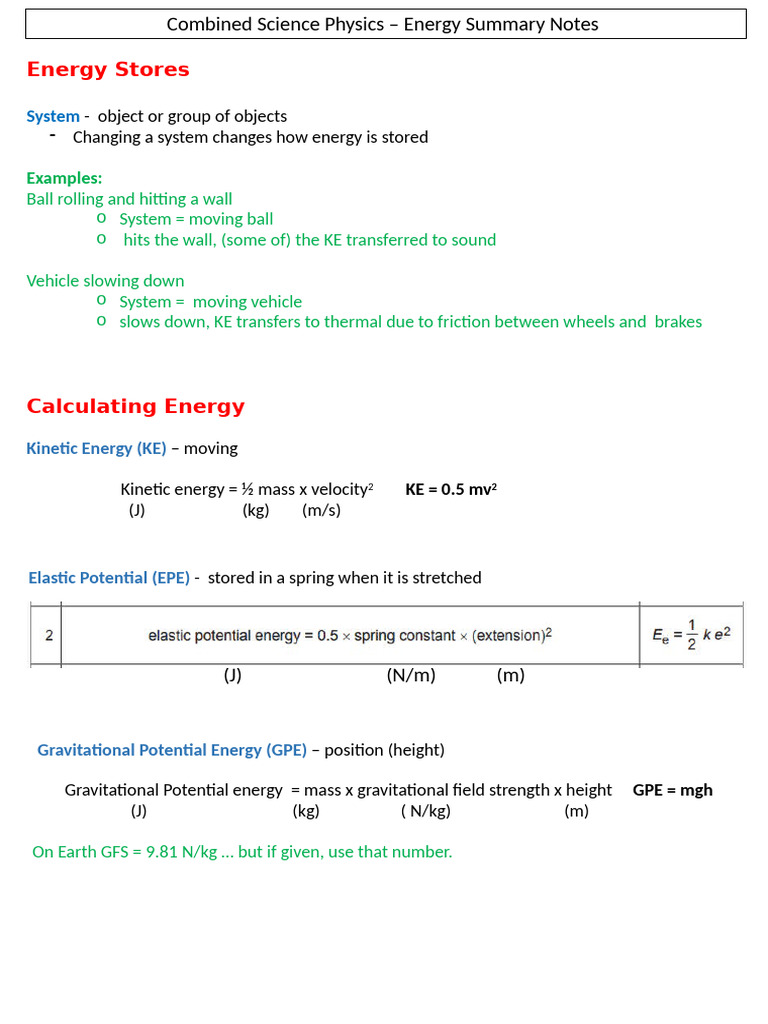Energy Summary Notes | PDF | Fuels | Efficient Energy Use