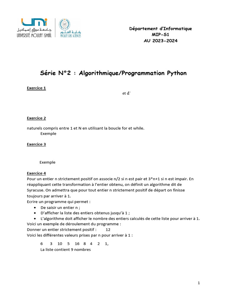 Exercices de Programmation Python 2023 | PDF | Entier naturel | Somme ...