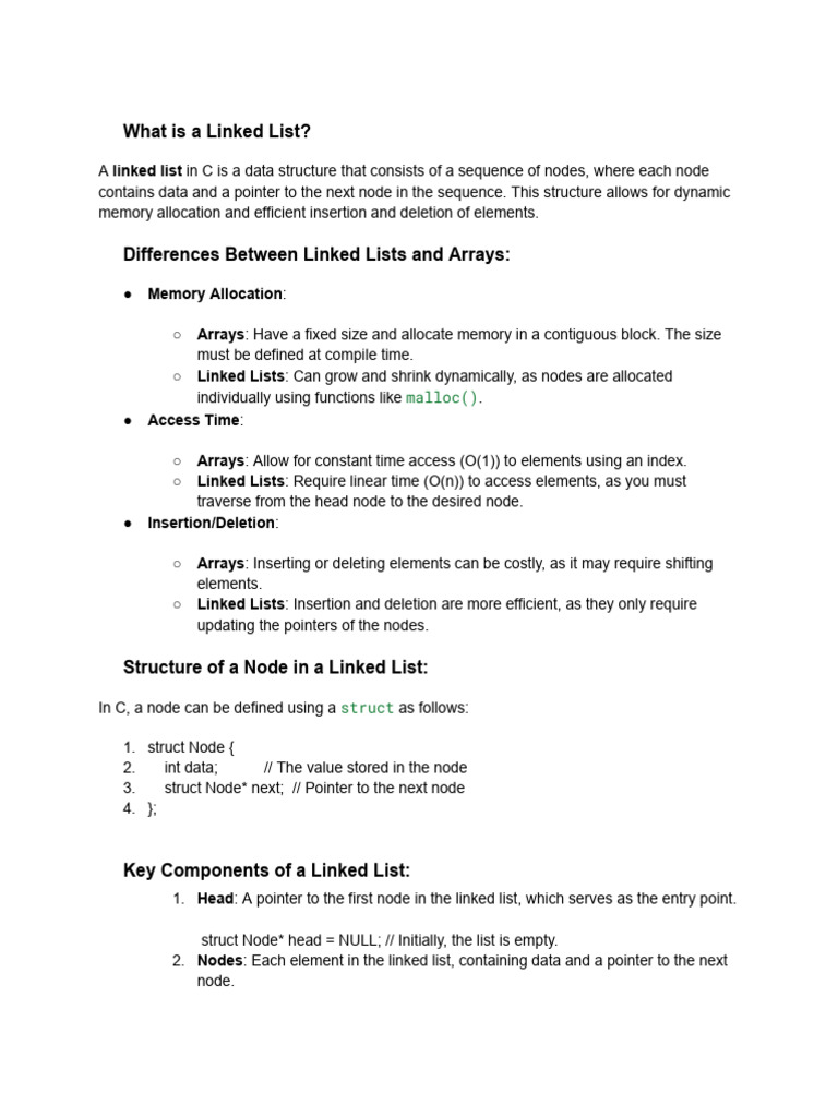 Understanding Linked Lists in C | PDF | Pointer (Computer Programming ...