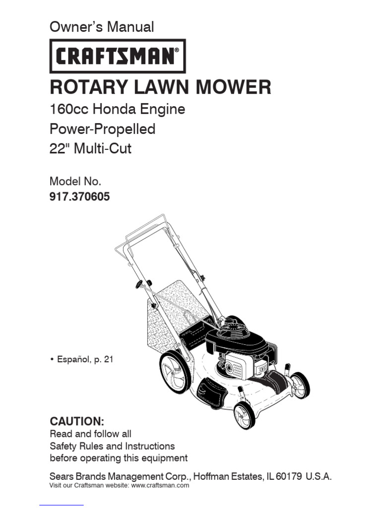 Craftsman 160cc Honda Mower Manual | PDF | Lawn Mower | Mower