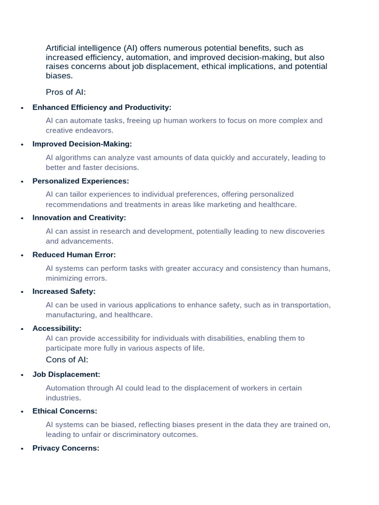 Pros and Cons of Artificial Intelligence | PDF | Artificial ...