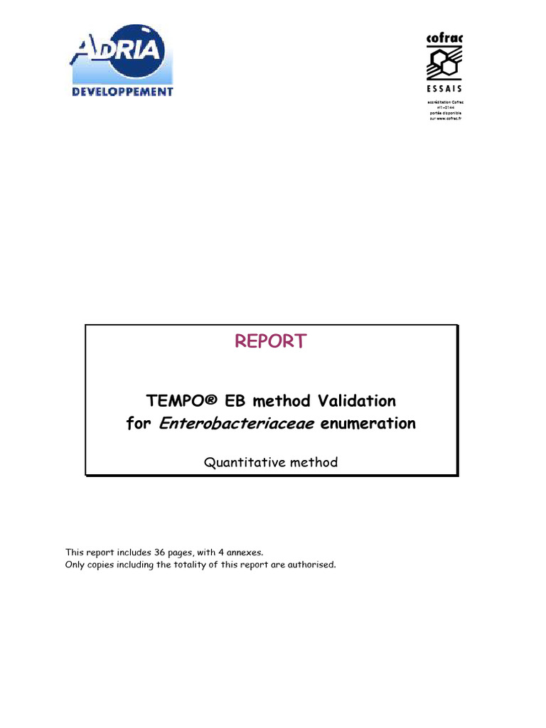 TEMPO® EB Method for Enterobacteriaceae | PDF | Colony Forming Unit ...