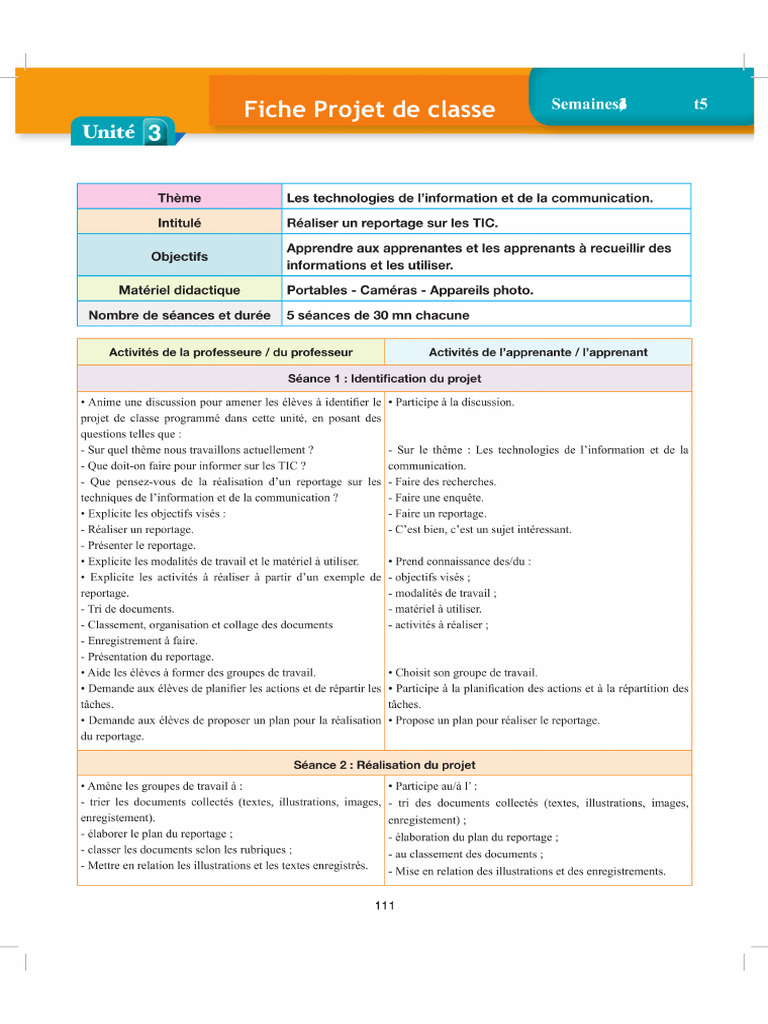 Fiches Pour Communiquer en Français Unité 3 5aep 2021 | PDF
