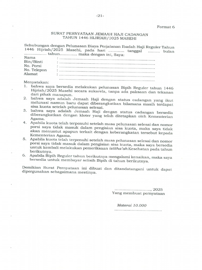 Form Cadangan Haji 2025 | PDF