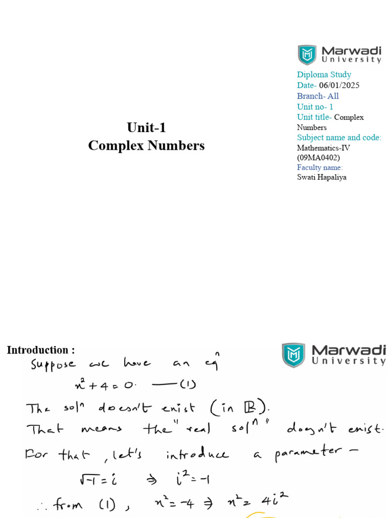 Complex Numbers in Mathematics-IV | PDF