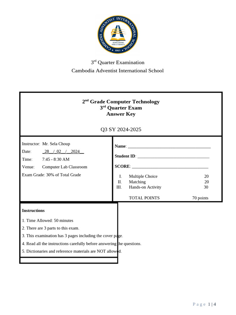 2nd Grade Computer Exam Q3 2024 | PDF | World Wide Web | Internet & Web
