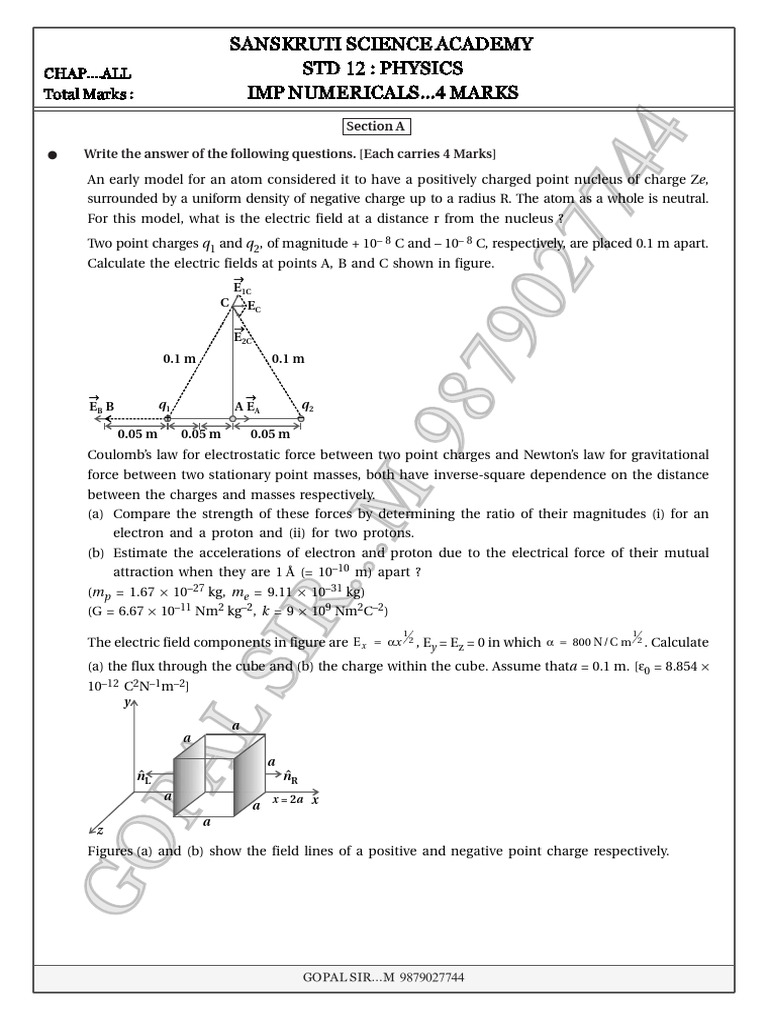 STD 12 Physics Exam Guide: Key Numericals | PDF | Optics | Physics