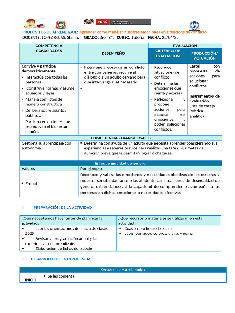 Manejo de emociones en conflictos escolares | PDF | Evaluación | Las ...