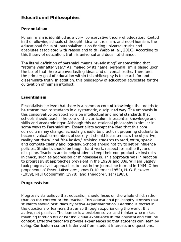Educational Philosophies | PDF | Philosophy Of Education | Truth