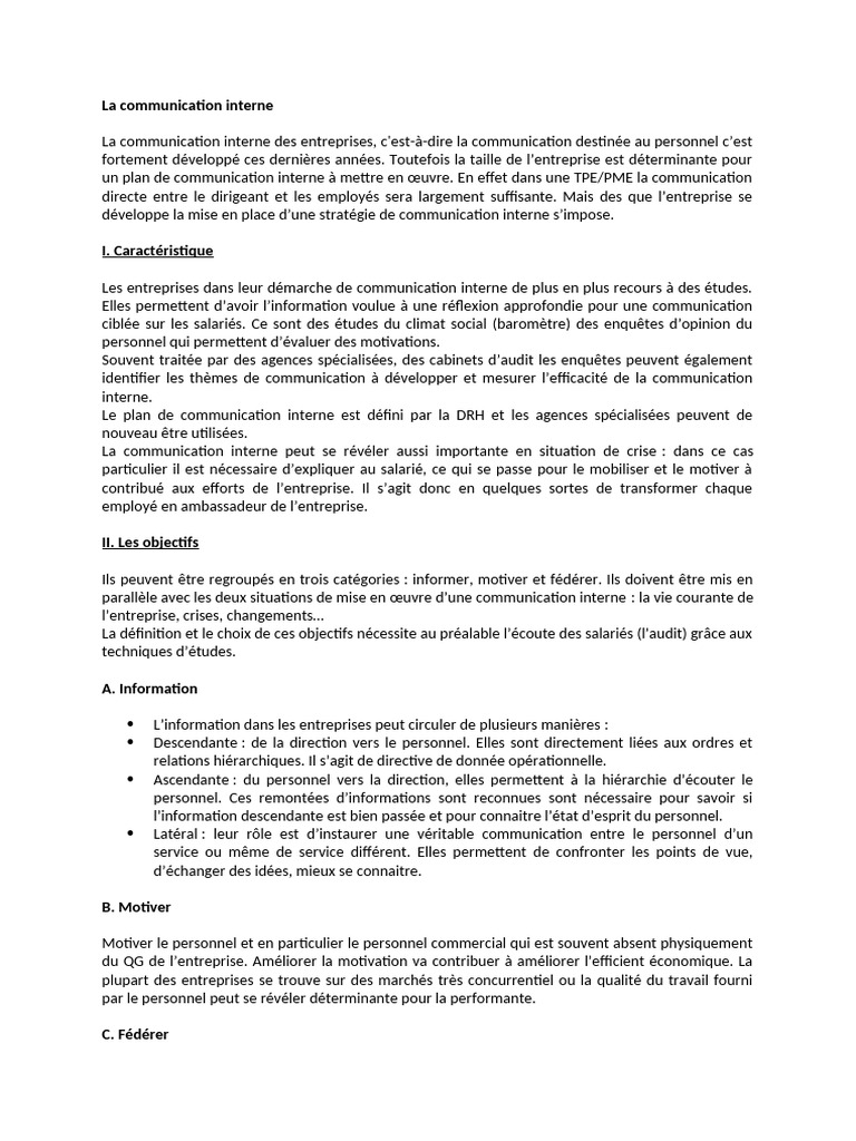 Stratégies de communication interne en entreprise | PDF | Business | la ...