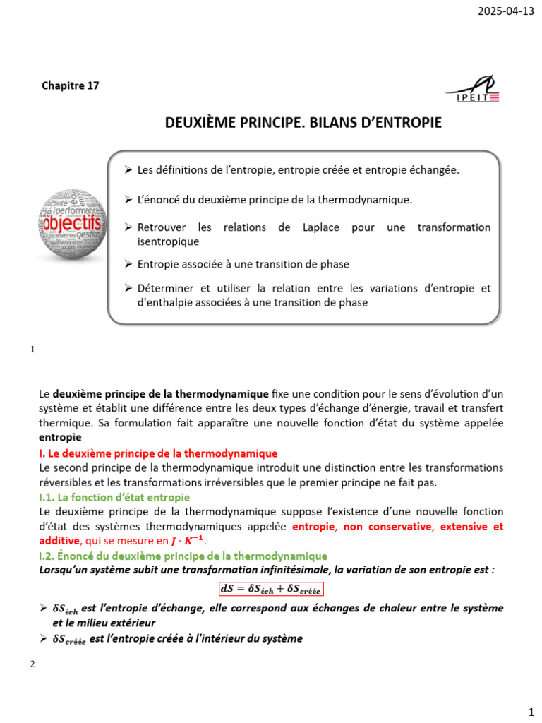 Entropie et deuxième principe de thermodynamique | PDF | Entropie ...