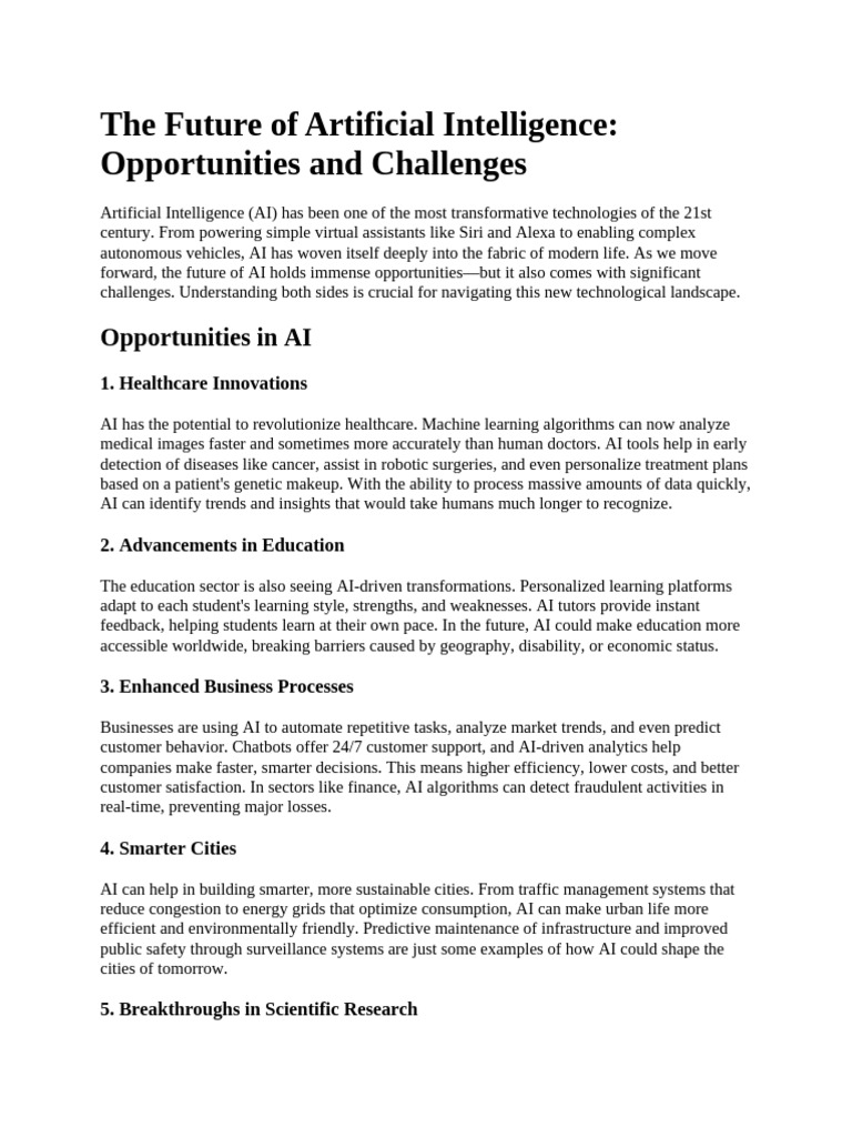 Future of AI: Opportunities & Challenges | PDF | Artificial ...