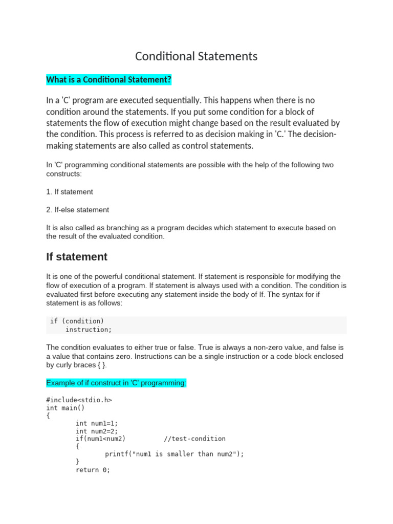Lecture 7(Conditional Statements) | PDF | Computing | Functional ...