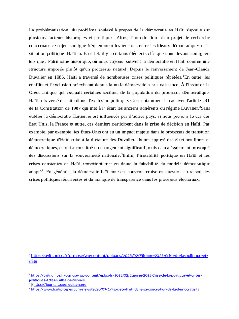 Démocratie en Haïti : enjeux et crises | PDF