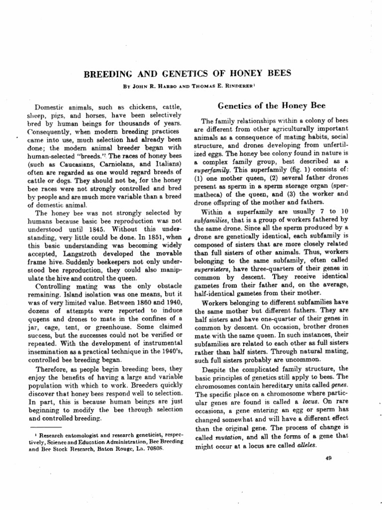 088-Harbo--Breeding and Genetics of Honey Bees | PDF